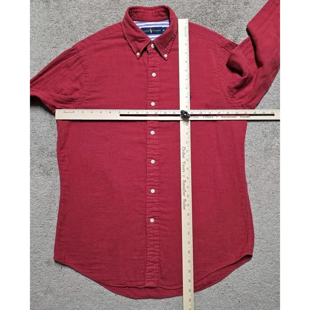 Polo Ralph Lauren Slub Cotton Flannel Shirt Mens M Red Button Down Pony EUC